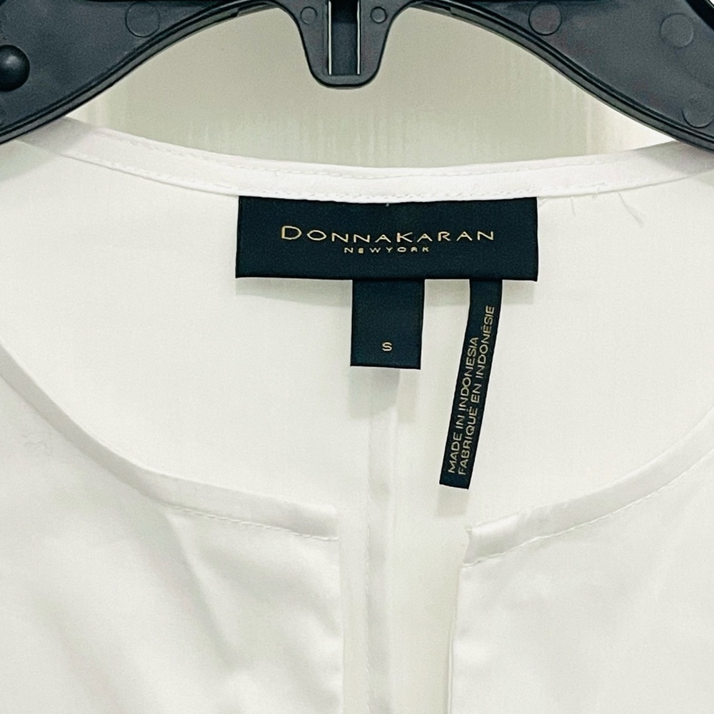 DONNA KARAN Long Sleeve White Blouse with Lace Inserts - Sz S - Picture 3 of 8